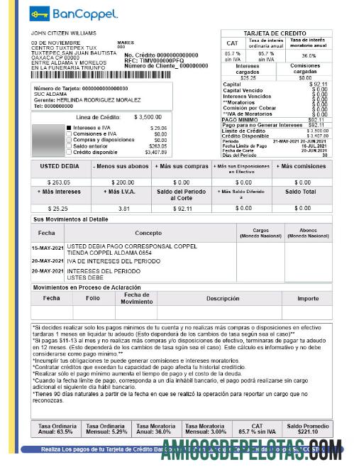 Mexico BanCoppel Account St amostra